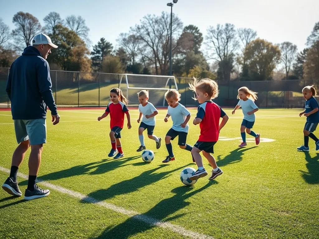 A dynamic image of young children participating in a rugby training session, showcasing their enthusiasm and engagement in the sport. The background features the V.A.R XIII club grounds.